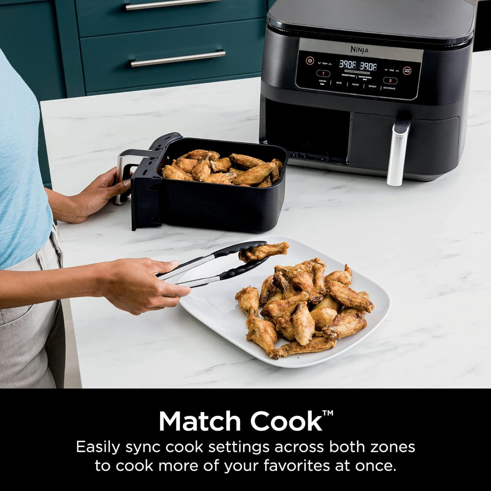 NINJA DZ090 FOODI 6 QUART 5-IN-1 DUALZONE 2-BASKET AIR FRYER, BLACK