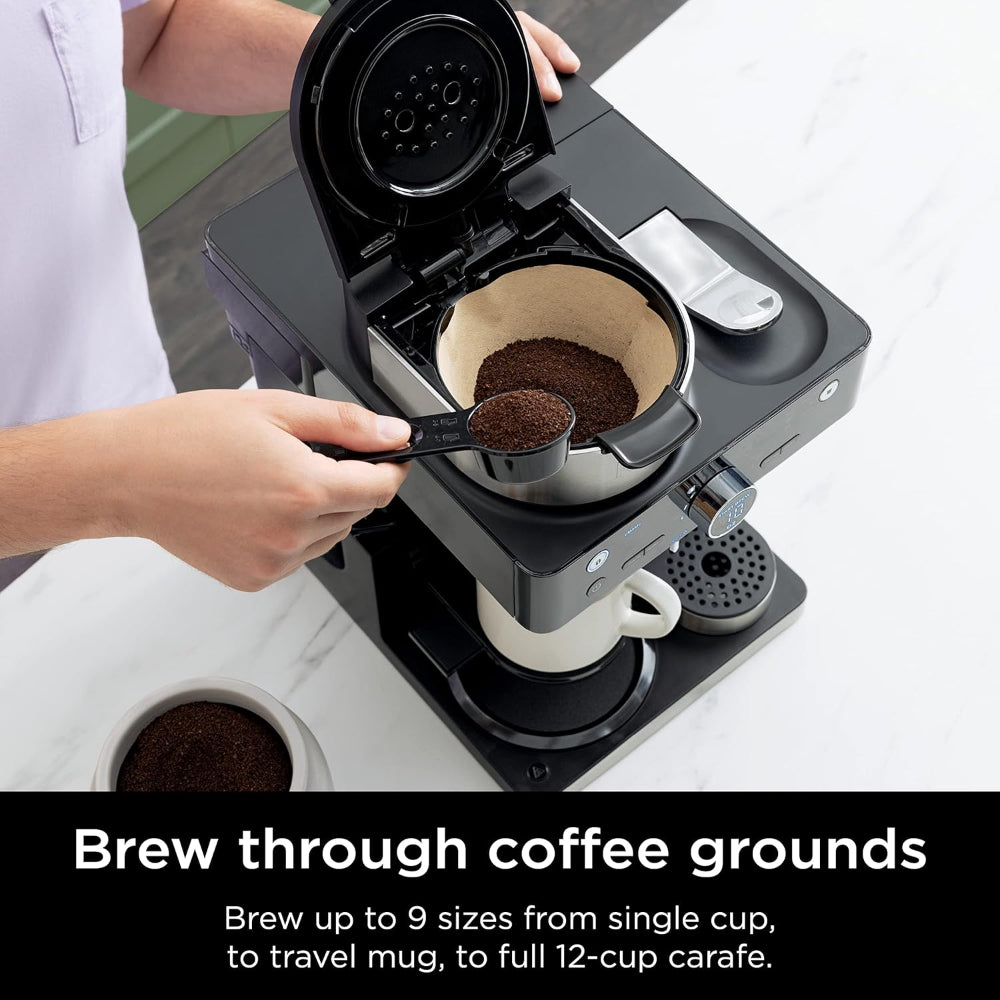 NINJA ESPRESSO & COFFEE BARISTA SYSTEM CFN601C, WITH 12-CUP CARAFE, BUILT-IN FROTHER, BLACK