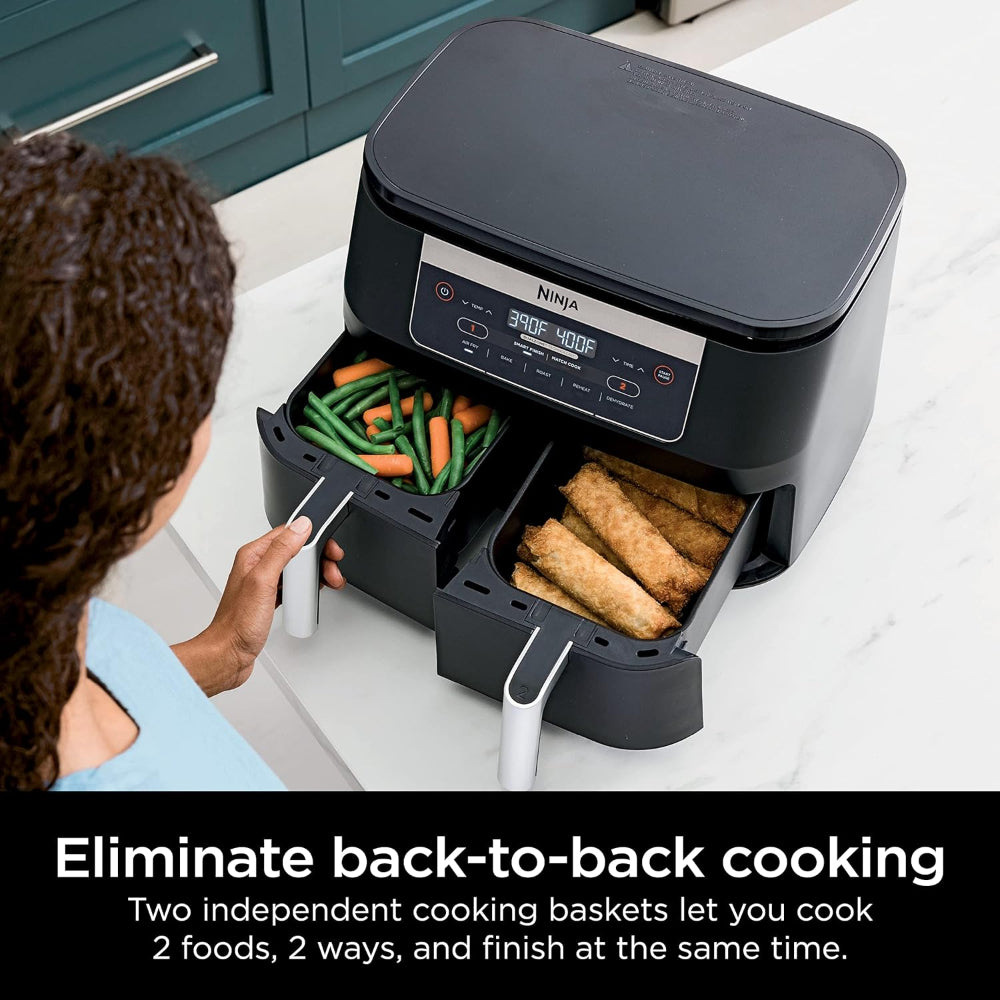 NINJA DZ090 FOODI 6 QUART 5-IN-1 DUALZONE 2-BASKET AIR FRYER, BLACK