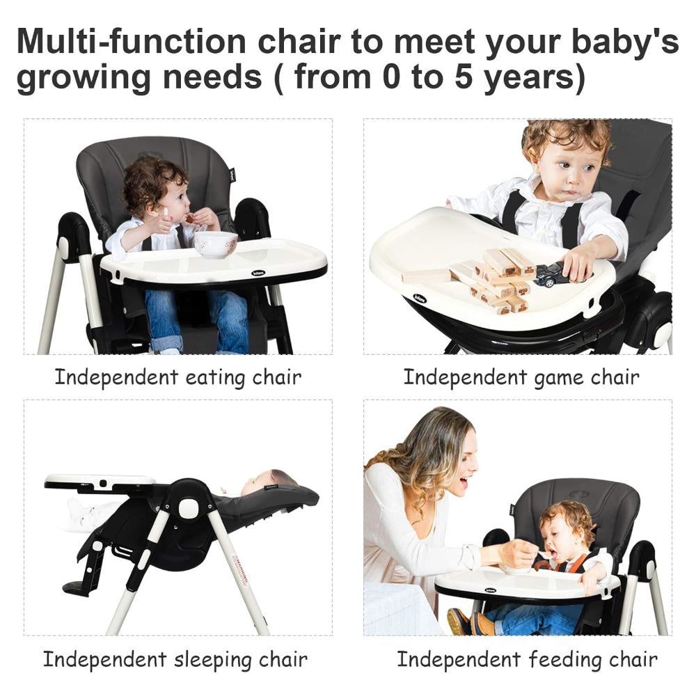 INFANS HIGH CHAIR, FOLDABLE, ADJUSTABLE BACKREST / FOOTREST / SEAT HEIGHT, REMOVEABLE TRAY