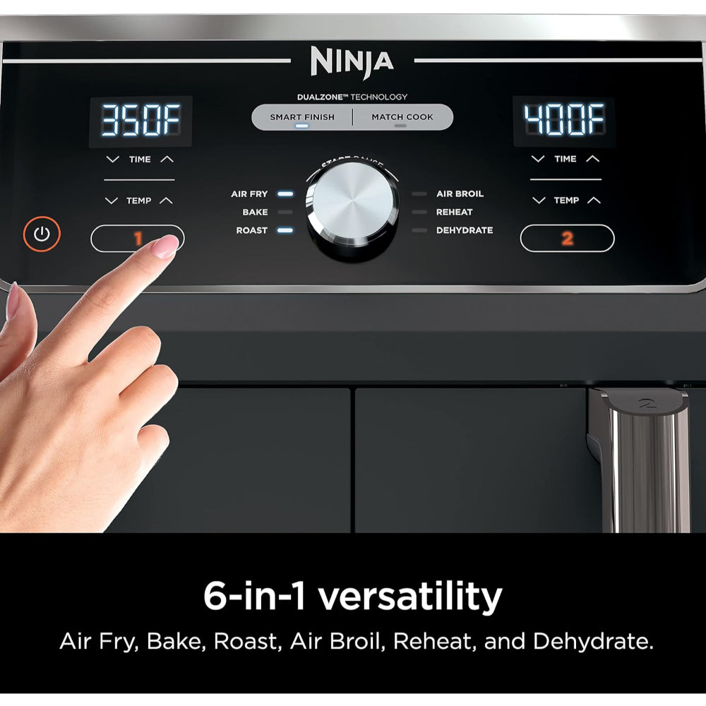NINJA FOODI 10 QUART DUALZONE 6-IN-1 AIR FRYER: 2 BASKETS, SMART FINISH, GREY