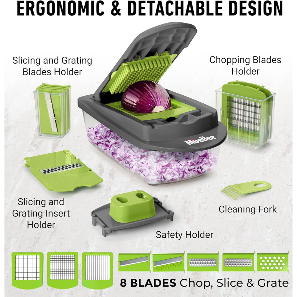 MUELLER PRO-SERIES 8-IN-1 VEGETABLE CHOPPER & SPIRALIZER WITH CONTAINER