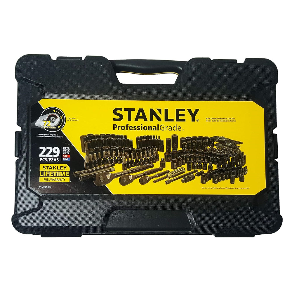 STANLEY PROFESSIONAL GRADE BLACK CHROME NEW MECHANICS TOOL SET (SOCKET SET-229 PIECES)