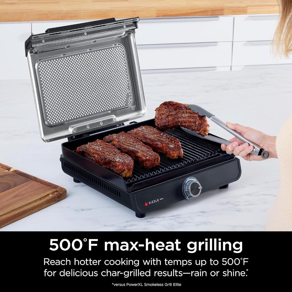 NINJA GR100C SIZZLE SMOKELESS INDOOR GRILL, 14'' NONSTICK GRILL PLATE