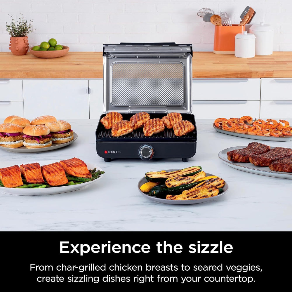 NINJA GR100C SIZZLE SMOKELESS INDOOR GRILL, 14'' NONSTICK GRILL PLATE
