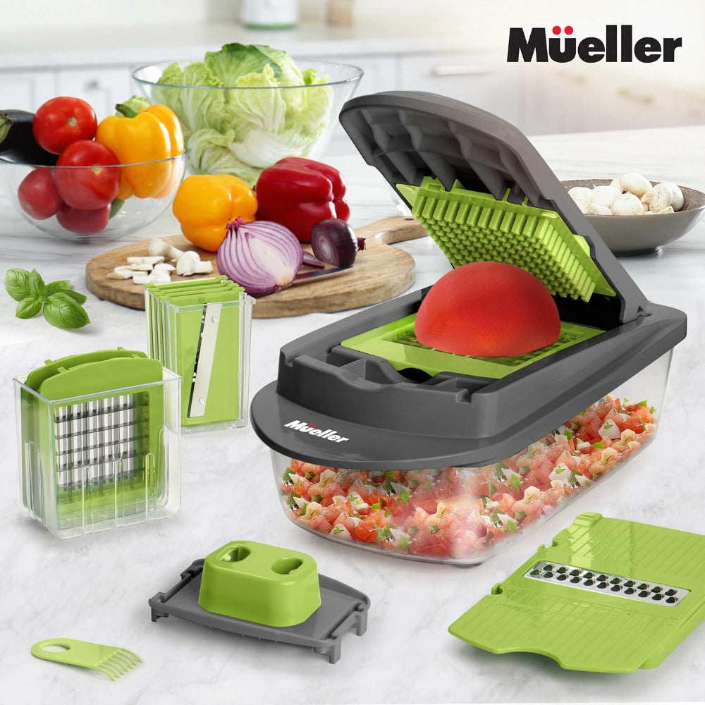 MUELLER PRO-SERIES 8-IN-1 VEGETABLE CHOPPER & SPIRALIZER WITH CONTAINER