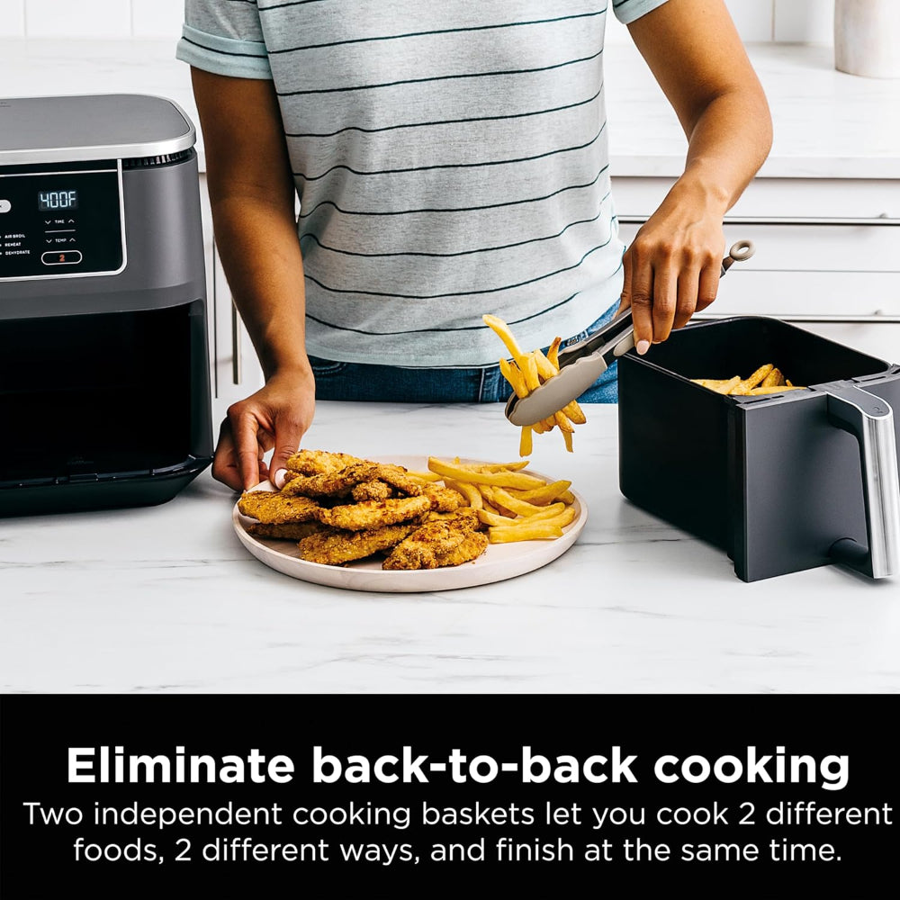 NINJA FOODI 10 QUART DUALZONE 6-IN-1 AIR FRYER: 2 BASKETS, SMART FINISH, GREY