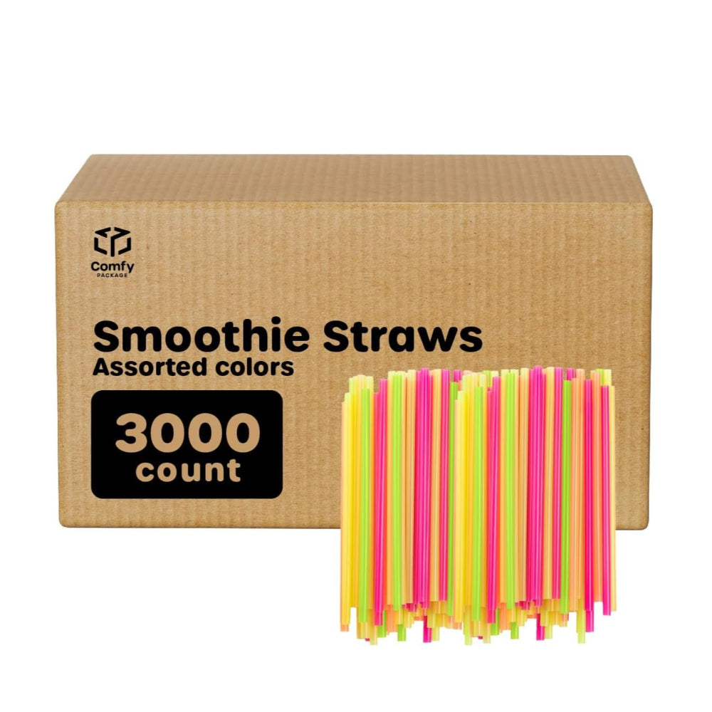 COMFY PACKAGE WIDE PLASTIC STRAWS FOR DRINKING & SMOOTHIES, 8 MM - 3000 COUNT