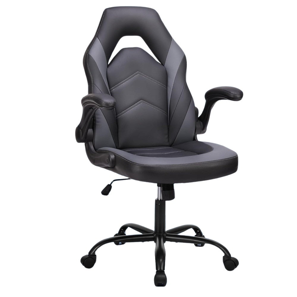 COMPUTER GAMING CHAIR, WITH LUMBAR SUPPORT AND FLIP-UP ARMRESTS, GREY