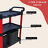 KOLTOOV MULTIFUNCTIONAL BLACK / RED 3-TIER UTILITY CART FOR CAR DETAILING WITH HANGING STORAGE, TOOL HOLDERS, SIDE HANGING PLATE AND HOOKS