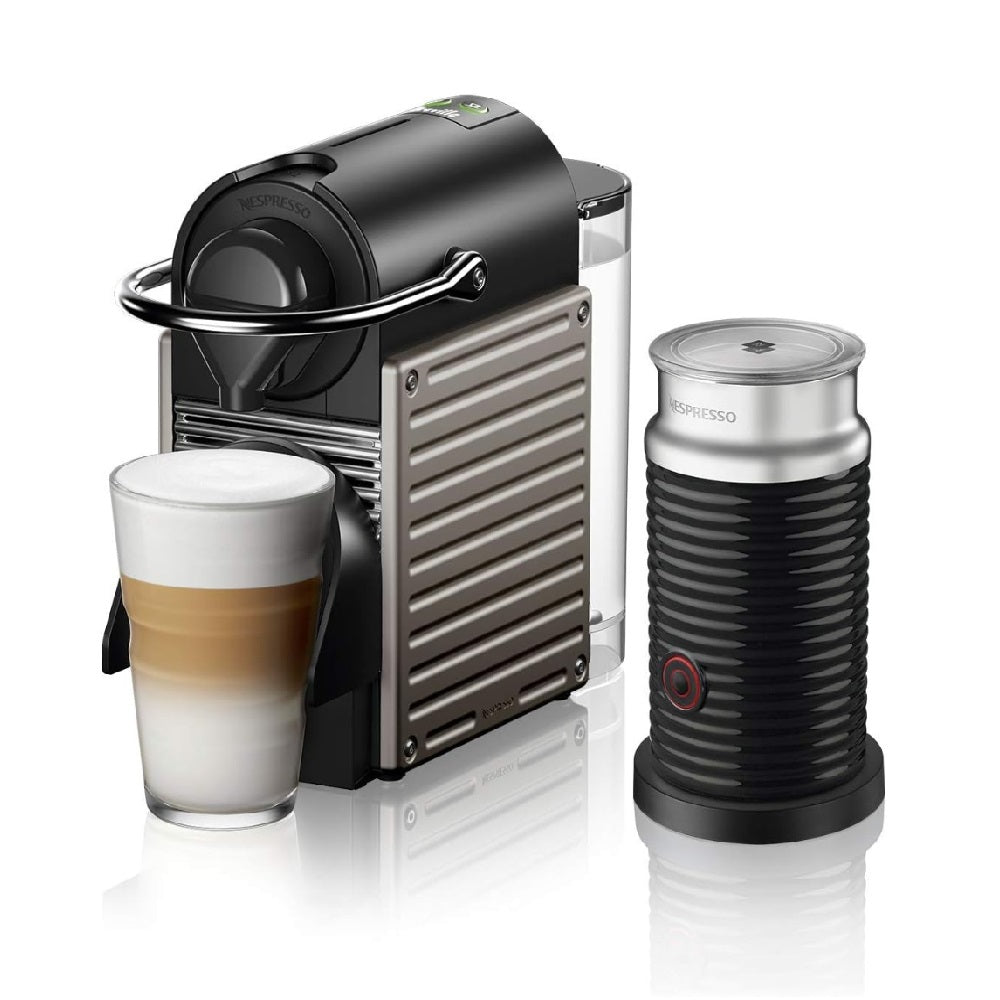NESPRESSO PIXIE ESPRESSO MACHINE BY BREVILLE WITH MILK FROTHER, TITAN