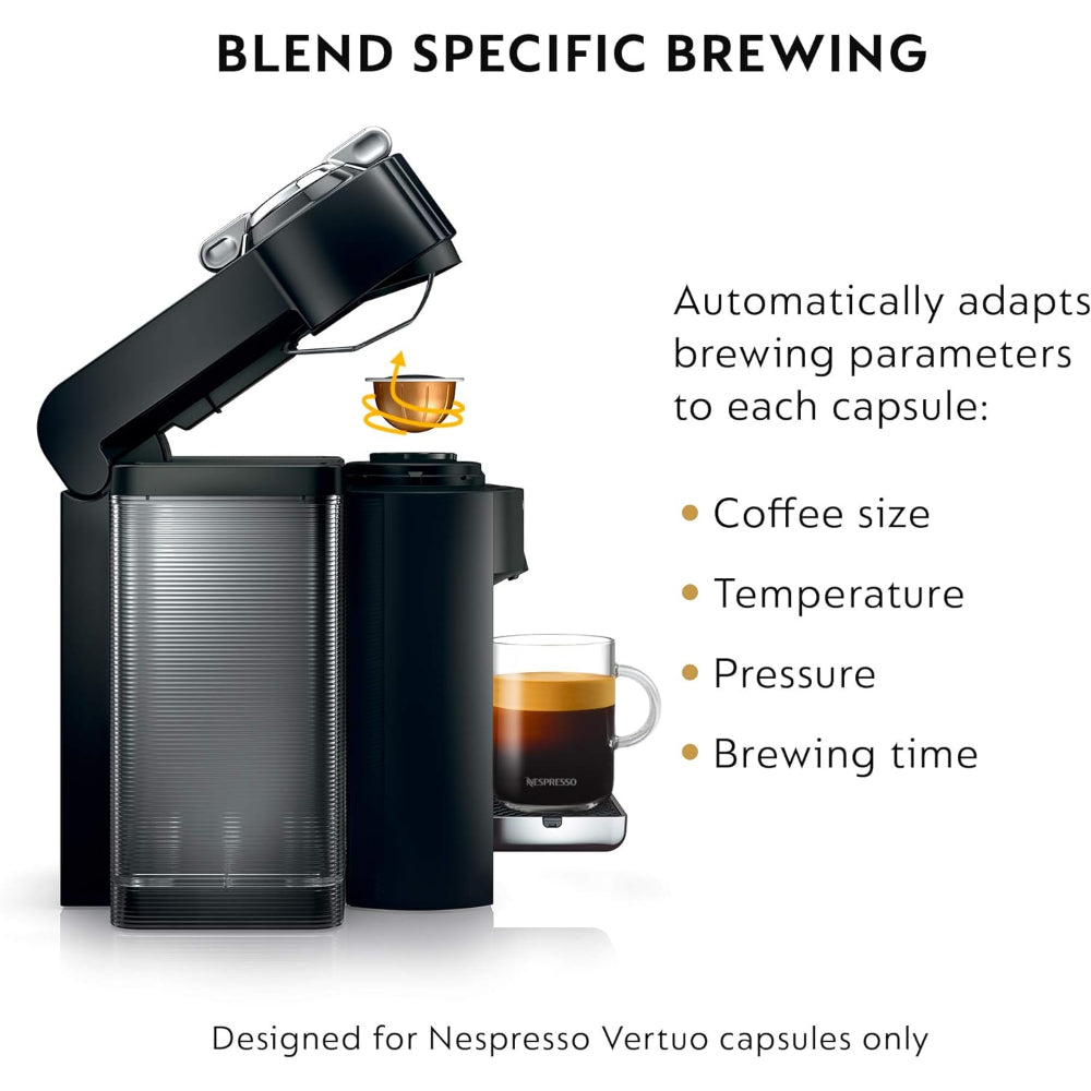 NESPRESSO VERTUO COFFEE AND ESPRESSO MACHINE BY DE'LONGHI WITH MILK FROTHER, PIANO BLACK