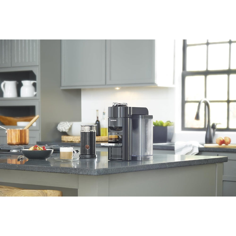 NESPRESSO VERTUO COFFEE AND ESPRESSO MACHINE BY DE'LONGHI WITH MILK FROTHER, PIANO BLACK
