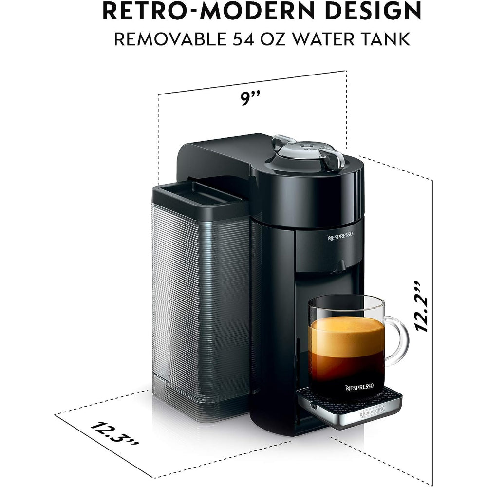 NESPRESSO VERTUO COFFEE AND ESPRESSO MACHINE BY DE'LONGHI WITH MILK FROTHER, PIANO BLACK