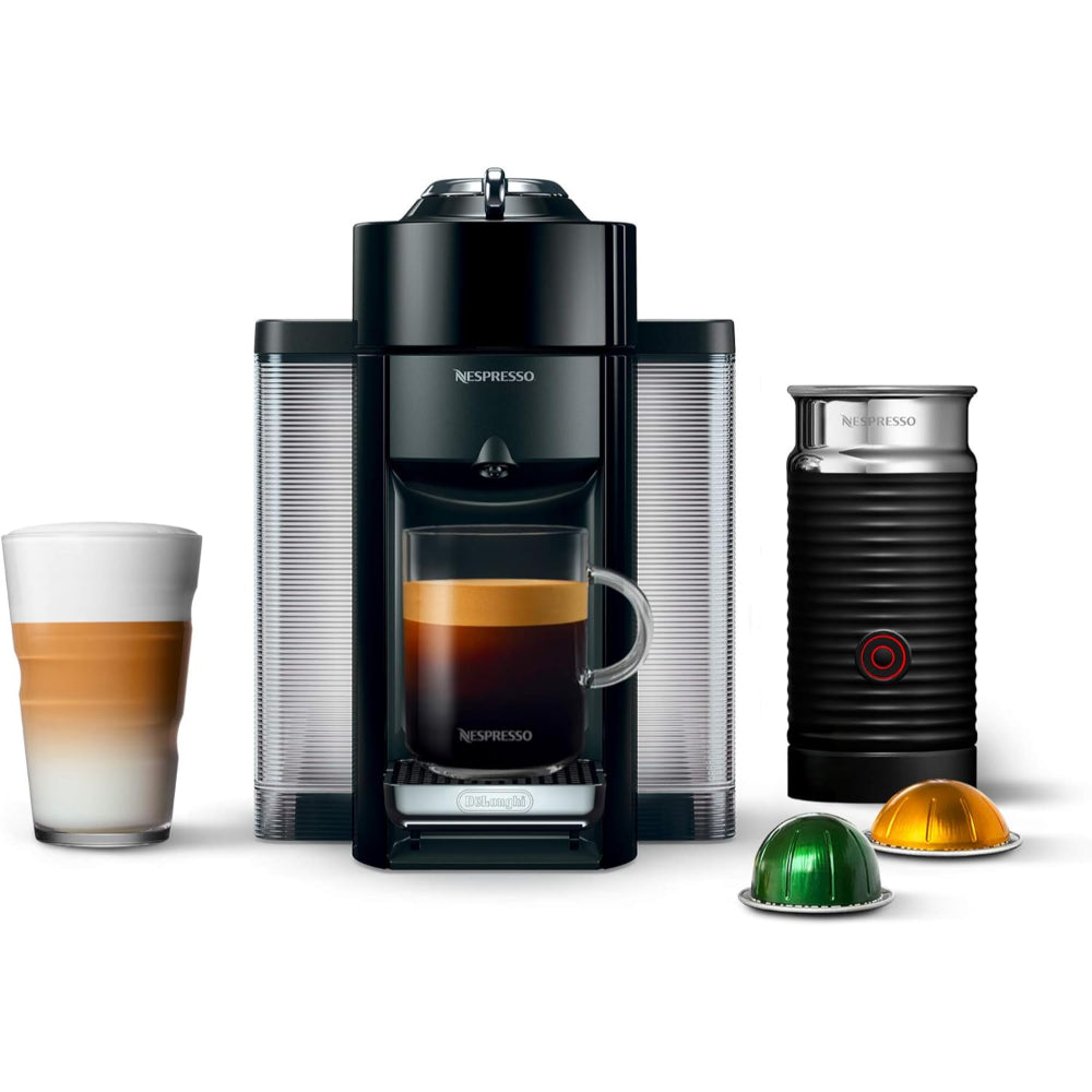 NESPRESSO VERTUO COFFEE AND ESPRESSO MACHINE BY DE'LONGHI WITH MILK FROTHER, PIANO BLACK