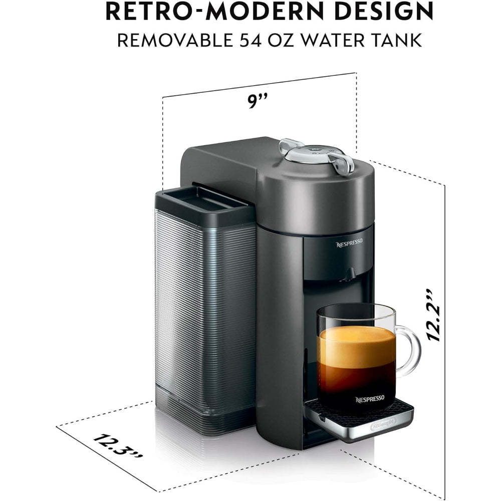NESPRESSO VERTUO COFFEE AND ESPRESSO MAKER,1597 ML, BY DE'LONGHI, GRAPHITE METAL