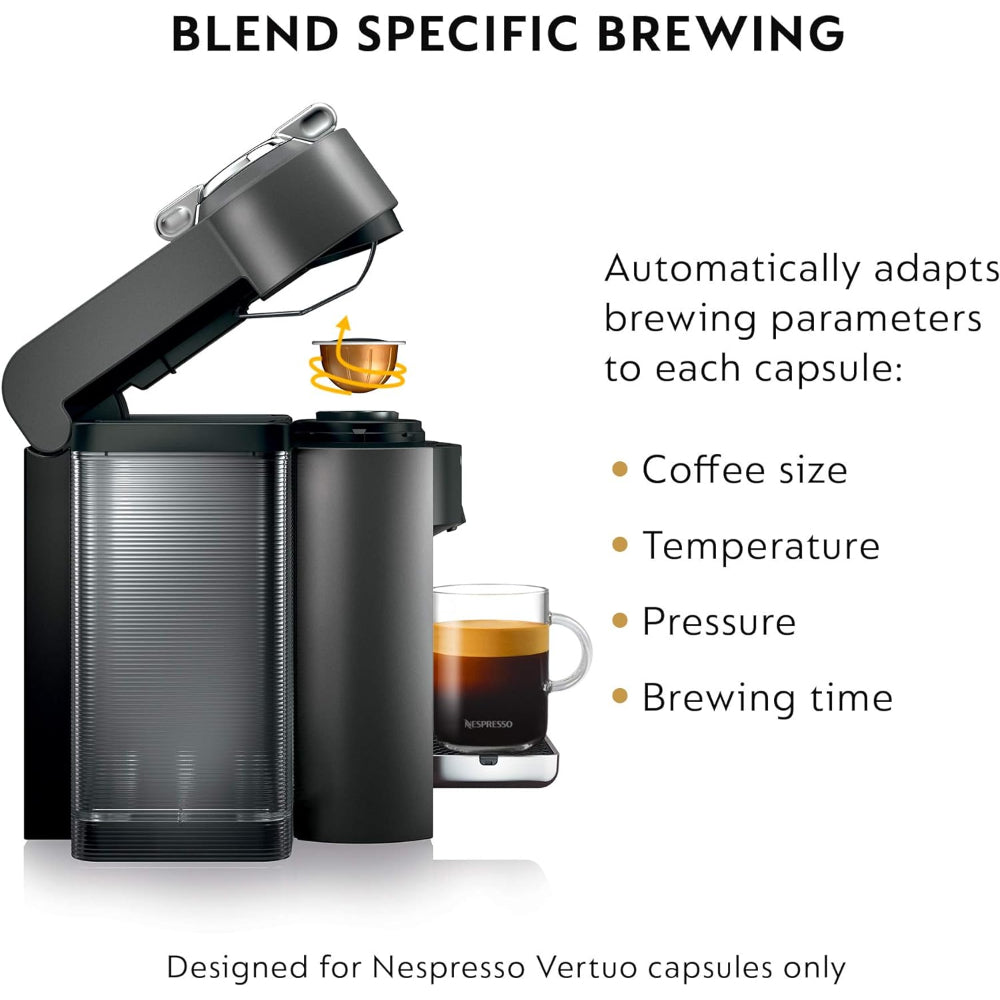NESPRESSO VERTUO COFFEE AND ESPRESSO MAKER,1597 ML, BY DE'LONGHI, GRAPHITE METAL