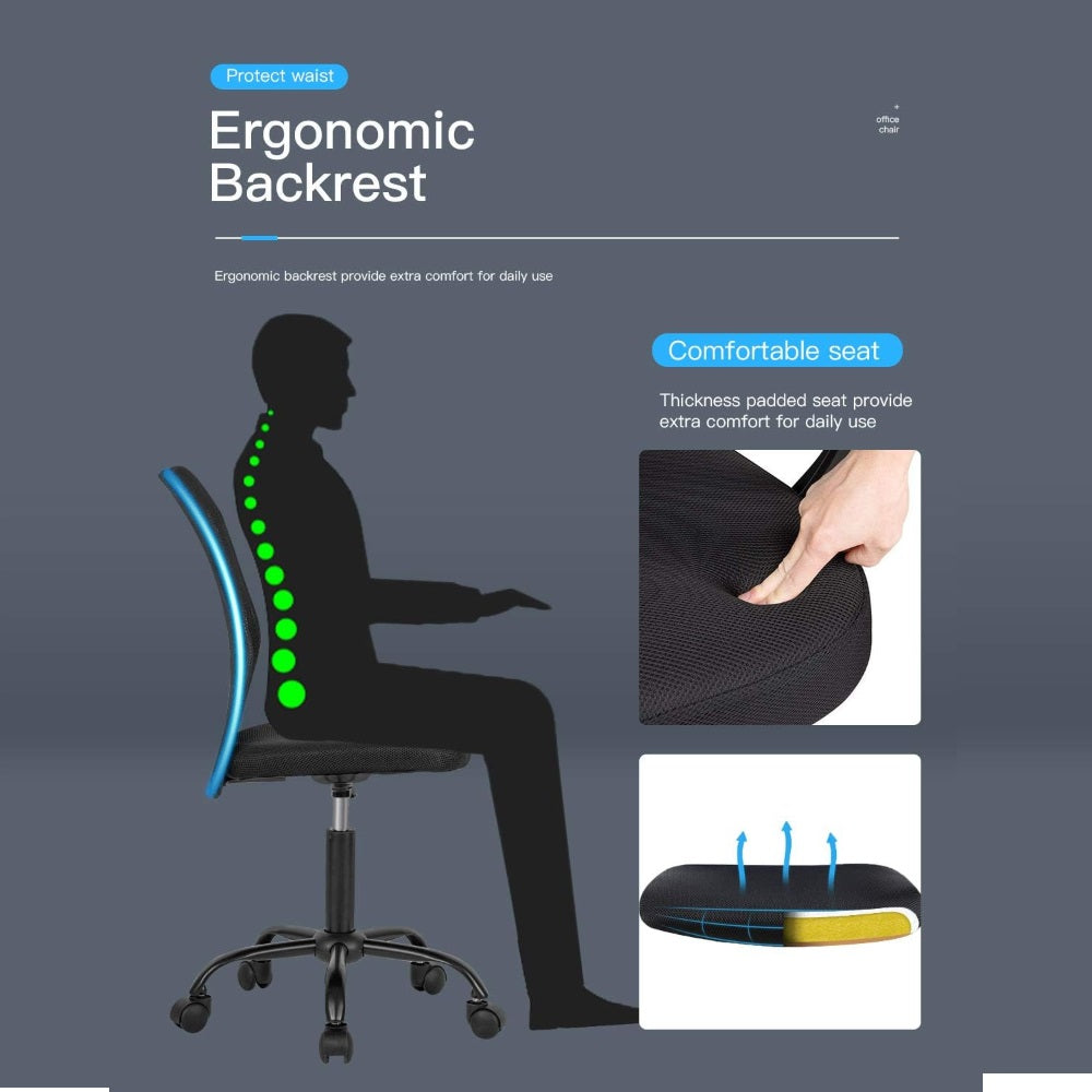 OFFICLEVER ERGONOMIC OFFICE BACK ROLLING SWIVEL CHAIR, BLACK